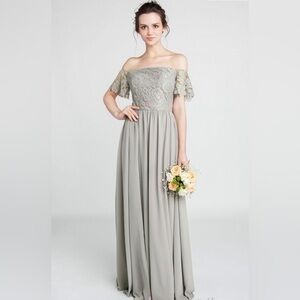 NWT Tulle & Chantilly Gray Lace Off Shoulder Gown 12